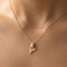Load image into Gallery viewer, Dainty Chain Gold Rose Bud & Cz Leaf Pendant Necklace