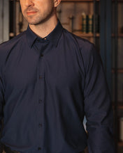 Load image into Gallery viewer, Dark Blue Solid Grain Long-Sleeved Shirt