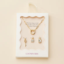 Load image into Gallery viewer, Gold Dipped Charm Necklace with Key and Gemstone Accents