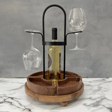 Load image into Gallery viewer, Wood & Metal Wine Bottle & Glass Server
