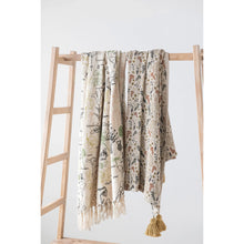 Load image into Gallery viewer, Woven Floral Print Throw w/ Tassels