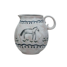 Load image into Gallery viewer, Hand-Painted Stoneware Pitcher w/ Horse