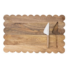 Load image into Gallery viewer, Mango Wood Scalloped Cheese Board w/ Stainless Steel Cheese Knife