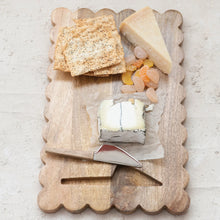 Load image into Gallery viewer, Mango Wood Scalloped Cheese Board w/ Stainless Steel Cheese Knife