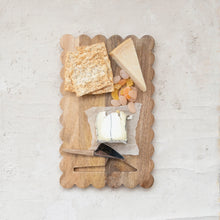 Load image into Gallery viewer, Mango Wood Scalloped Cheese Board w/ Stainless Steel Cheese Knife