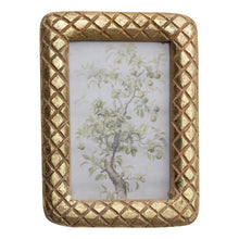 Load image into Gallery viewer, Carved Mango Wood Photo Frame w/ Diamond Pattern, Gold Foil Finish 4x6