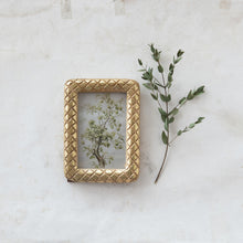 Load image into Gallery viewer, Carved Mango Wood Photo Frame w/ Diamond Pattern, Gold Foil Finish 4x6