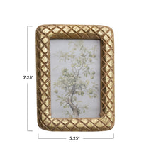 Load image into Gallery viewer, Carved Mango Wood Photo Frame w/ Diamond Pattern, Gold Foil Finish 4x6