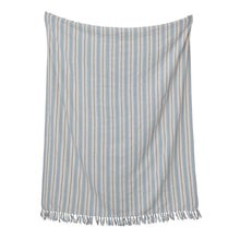 Load image into Gallery viewer, Light Blue & Brown Stripe Woven Recycled Cotton Blend Striped Throw w/ Fringe