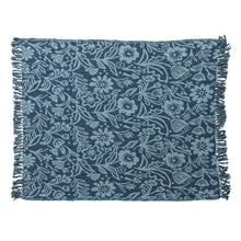 Load image into Gallery viewer, Turquoise Blue Woven Recycled Cotton Blend Jacquard Throw with Floral Pattern & Fringe