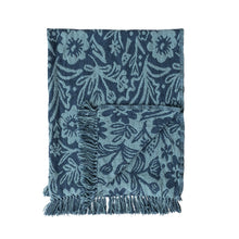 Load image into Gallery viewer, Turquoise Blue Woven Recycled Cotton Blend Jacquard Throw with Floral Pattern & Fringe