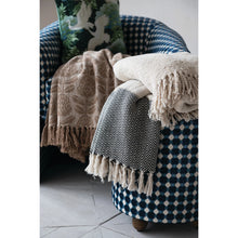 Load image into Gallery viewer, Woven Recycled Cotton Blend Jacquard Throw with Floral Pattern & Fringe