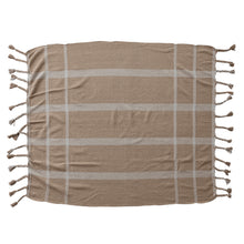 Load image into Gallery viewer, Woven Recycled Cotton Blend Striped Throw with Braided Fringe, Beige & Natural
