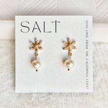 Load image into Gallery viewer, Pearl Snowflake Dangle Earrings