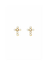 Load image into Gallery viewer, Screwback Stud Earrings - Clara Cross Pearl