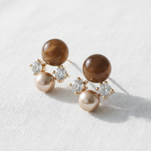 Load image into Gallery viewer, Vintage Geometric Tiger's Eye Zircon Stud Earrings