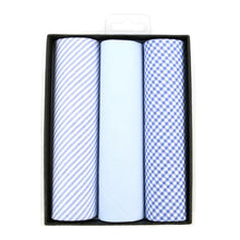 Load image into Gallery viewer, Men's Cotton Solid, Striped & Plaid Blue Handkerchiefs 3 Pcs Set