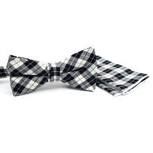 Load image into Gallery viewer, Plaid Bow Tie & Pocket Square-Black & Beige