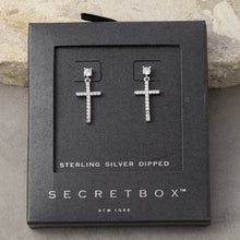 Load image into Gallery viewer, Pave Cz Cross Dangle Drop Earrings