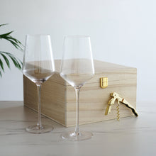 Load image into Gallery viewer, Crystal Bordeaux Glasses & Gold Corkscrew Gift Box Set (Online Only)