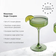 Load image into Gallery viewer, Reserve Nouveau Crystal Coupe Glasses in Sage Set of 2 (Online Only)