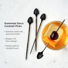 Load image into Gallery viewer, Art Deco Cocktail Picks in Gunmetal Set of 4 (Online Only)