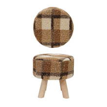 Load image into Gallery viewer, Faux Sherpa Fabric Upholstered Stool with Pine Wood Feet Plaid