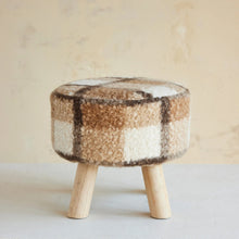 Load image into Gallery viewer, Faux Sherpa Fabric Upholstered Stool with Pine Wood Feet Plaid