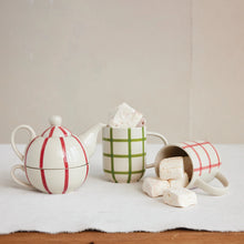 Load image into Gallery viewer, Hand-Painted Stoneware Striped Teapot Set