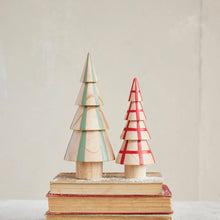 Load image into Gallery viewer, Hand-Painted Wood Tree with Natural & Green Stripes