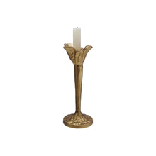Load image into Gallery viewer, Cast Iron Flower Shaped Taper Holder with Antique Gold Finish