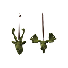 Load image into Gallery viewer, Green Flocked Resin Deer/Moose Ornament (2 Styles)