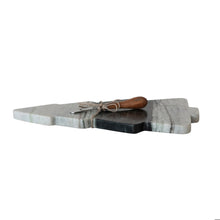 Load image into Gallery viewer, Marble Cheese/Serving Board with Canape Knife Tied with Jute (Set of 2)