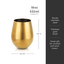 Load image into Gallery viewer, Stainless Steel Stemless Wine Glasses in Gold Set of 2 (Online Only)
