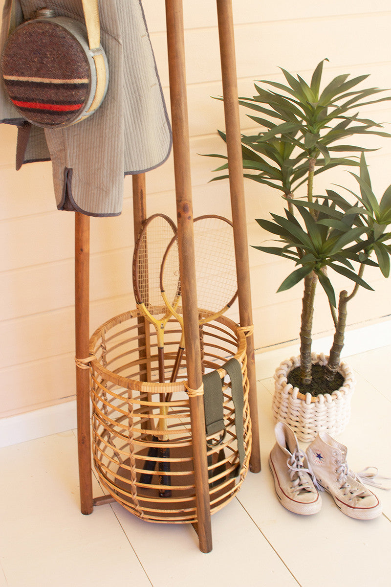 Rattan Coat Rack with Umbrella Basket