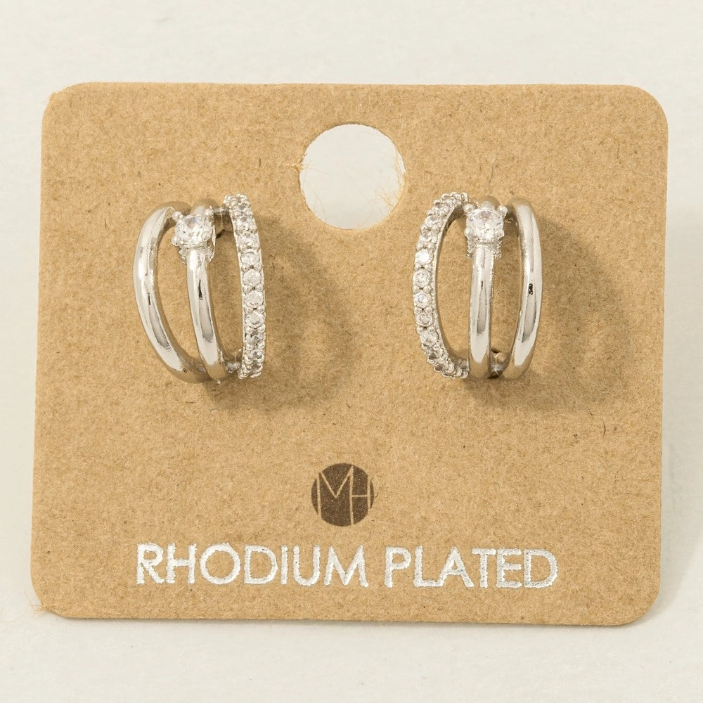 Pave Layered Hoop Huggie Earrings (2 Colors)