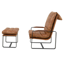 Load image into Gallery viewer, Prima Classe Rustic Modern Chair and Ottoman Set - Light Brown Leather [Online Only]
