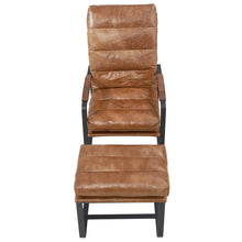 Load image into Gallery viewer, Prima Classe Rustic Modern Chair and Ottoman Set - Light Brown Leather [Online Only]
