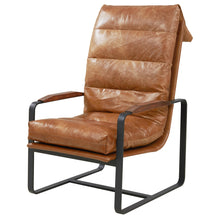Load image into Gallery viewer, Prima Classe Rustic Modern Chair and Ottoman Set - Light Brown Leather [Online Only]
