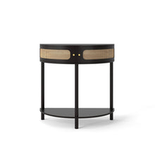 Load image into Gallery viewer, Boho Rattan Semi Circle End Table With Sliding Rattan Door [Online Only]

