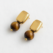 Load image into Gallery viewer, Geometric Square Tiger's Eye Stud Earrings
