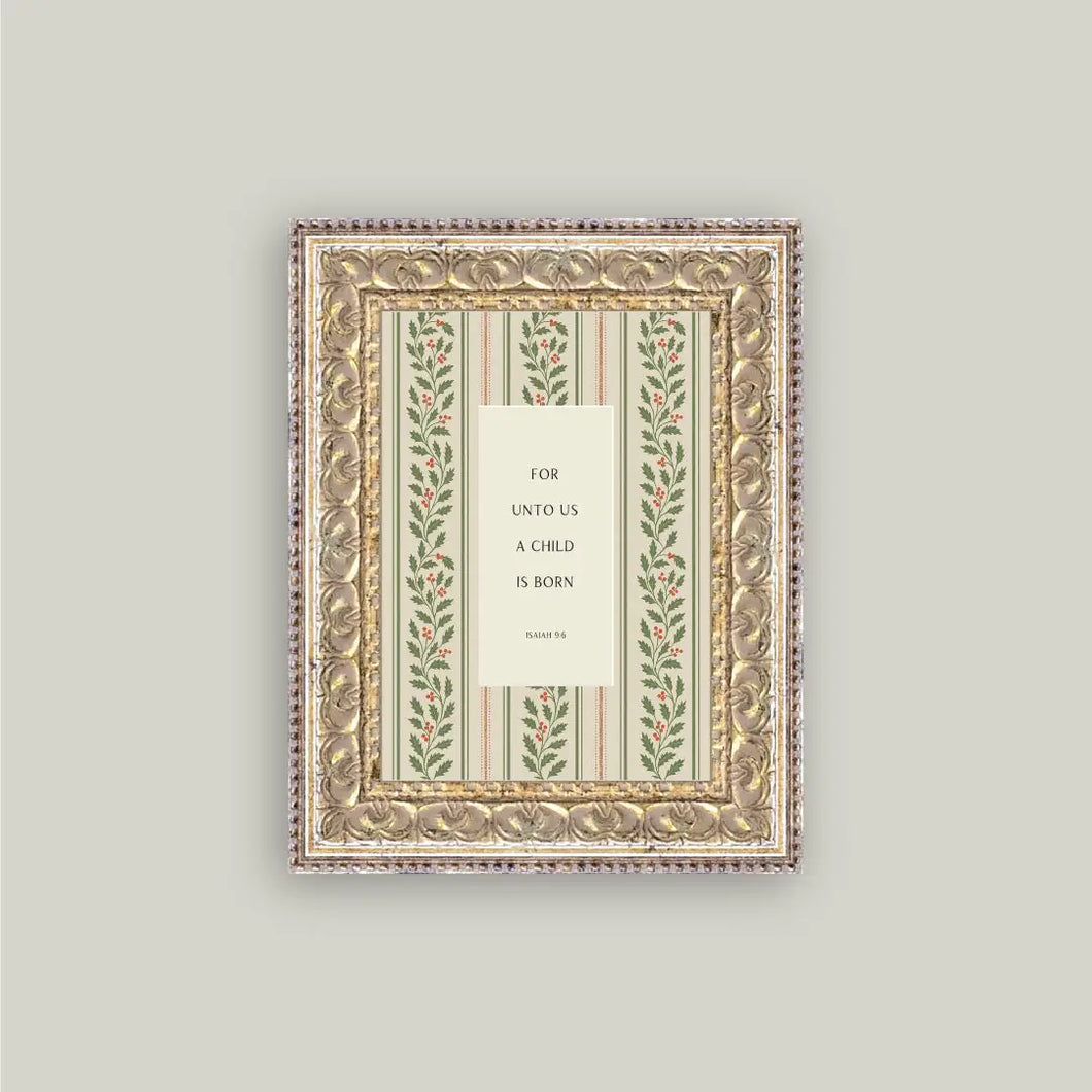 A Child Is Born Framed Antique Art 5x7