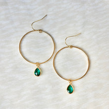 Load image into Gallery viewer, On My Way! Gem Hoop Earrings | Teal Emerald Hook Earrings
