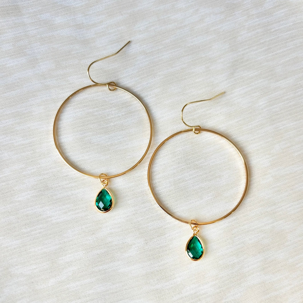 On My Way! Gem Hoop Earrings | Teal Emerald Hook Earrings