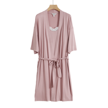 Load image into Gallery viewer, Soft Viscose Lace Trim Robe &amp; Slip Set (Dusty Rose)
