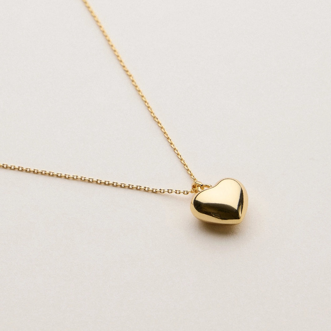 Puffed Heart Pendant Necklace - 18K Gold Dipped