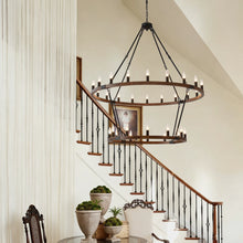 Load image into Gallery viewer, Large Solid Wood Wagon Wheel Chandelier, 2-Tier 32-Lights [Online Only]
