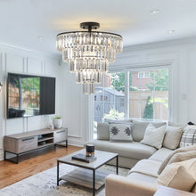 Load image into Gallery viewer, 20' Black Crystal Chandelier Ceiling Light, Modern Luxury 10-Light Flush Mount [Online Only]
