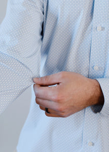 Blue White Diamond No Tuck Long-Sleeved Shirt