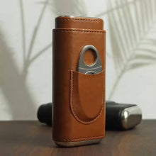 Load image into Gallery viewer, Genuine Leather Cigar Case, Wood Lined Humidor with Cutter
